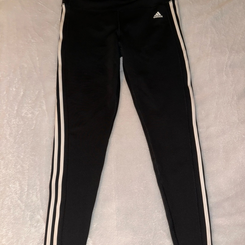 Adidas Black Leggings with White Stripes